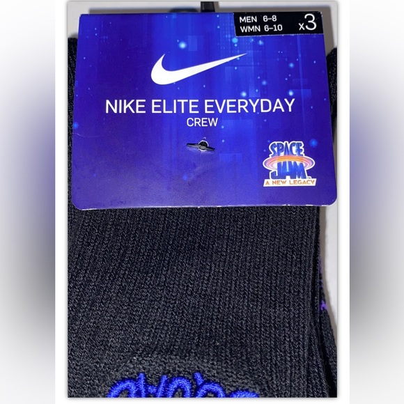 Nike Elite Space Jam Crew Socks 3 Pair Men 6-8 Women 6-10 Black Multi Logo Squad - Picture 3 of 12